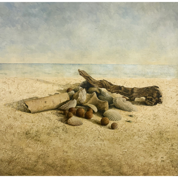 Pedro Moreno Meyerhoff (Barcelona, 1954)  En la orilla.  &Oacute;leo sobre tabla.  