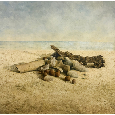 Pedro Moreno Meyerhoff (Barcelona, 1954)  En la orilla.  &Oacute;leo sobre tabla.  