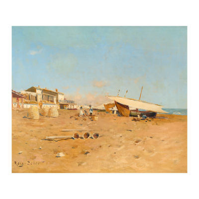 Joan Roig Soler (Barcelona, 1852-1909) Escena de playa. Óleo sobre tela. Firmado.