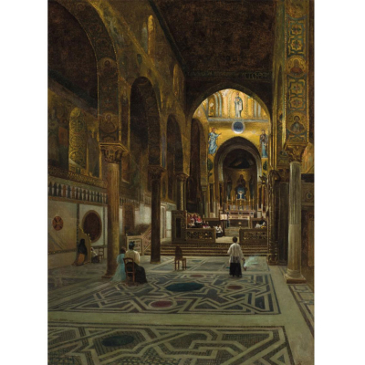 David Roberts. "Interior de catedral (1846)". &Oacute;leo sobre lienzo. Etiqueta antigua al dorso. Firmado y fechado (1846) en el &aacute;ngulo inferior izquierdo.