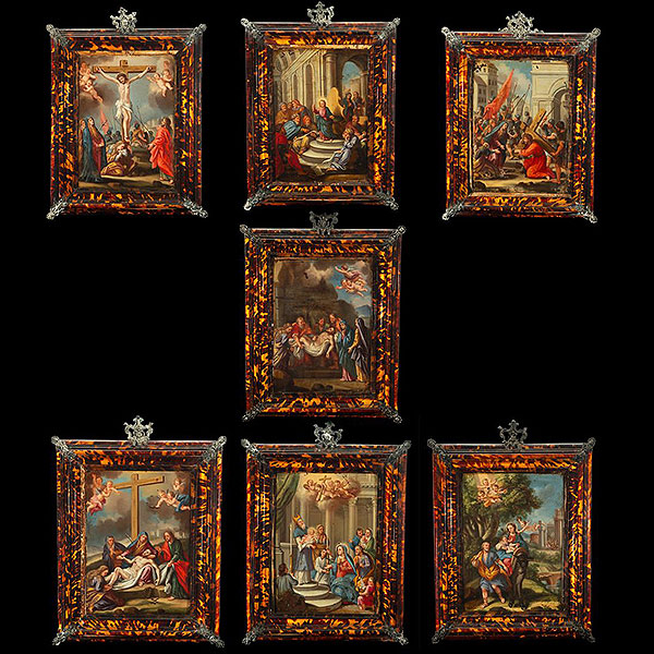 Muy Importante Conjunto de Siete Escenas de la Pasión de Cristo - Escuela Barroca Napolitana del siglo XVIII.