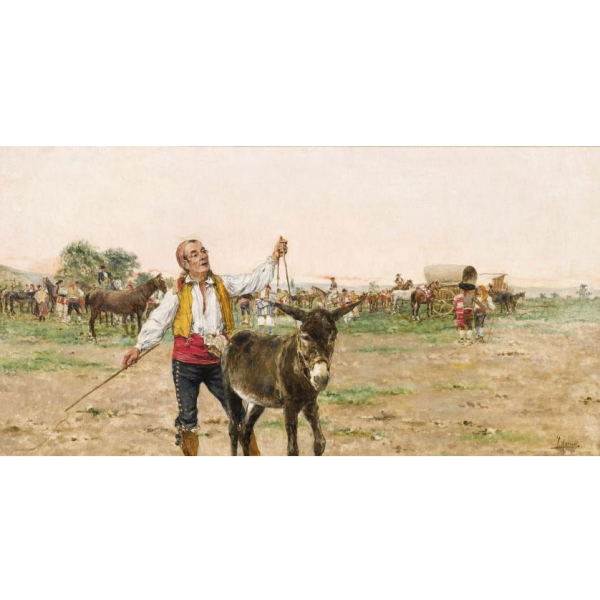 Joaqu&iacute;n Agrasot.  "Gitano con asno (c. 1900)". &Oacute;leo sobre lienzo. Firmado  