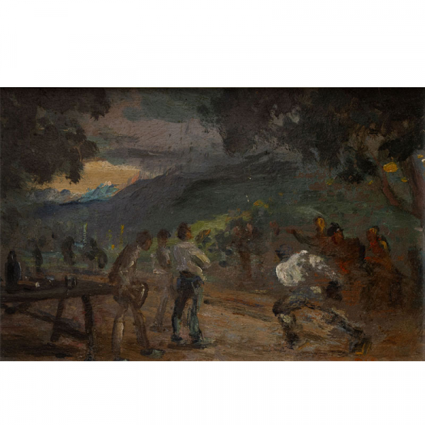"Jugando a los bolos"  PABLO URANGA (Vitoria, 1861-San Sebastián, 1934) Óleo/Tabla