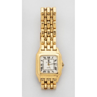 Reloj de señora marca Cyma con caja y pulsera en oro amarillo con eslabón tipo Cartier cierre oculto. Quartz.