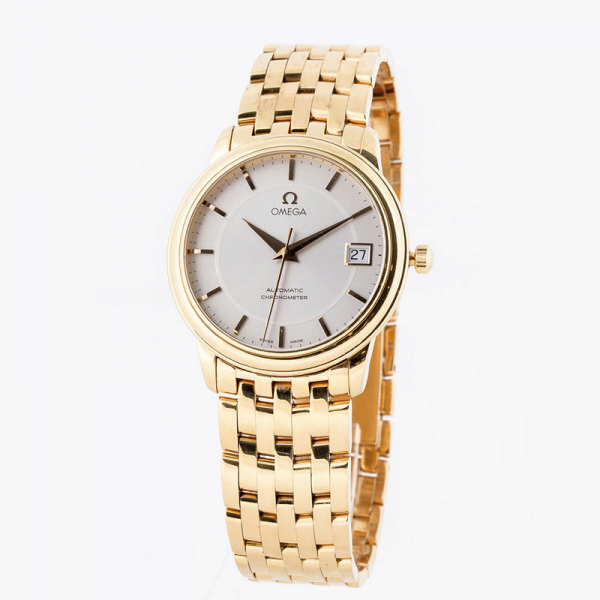 Reloj cab., suizo, OMEGA Automatic Chronometer, en sólida caja circular, 34 mm y brazalete original de oro amarillo. Cronómetro certificado.