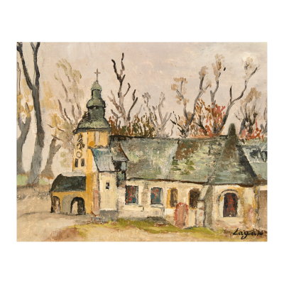 Celso Lagar (Ciudad Rodrigo, Salamanca, 1891-Sevilla, 1966) Vista de iglesia. Óleo sobre tela.