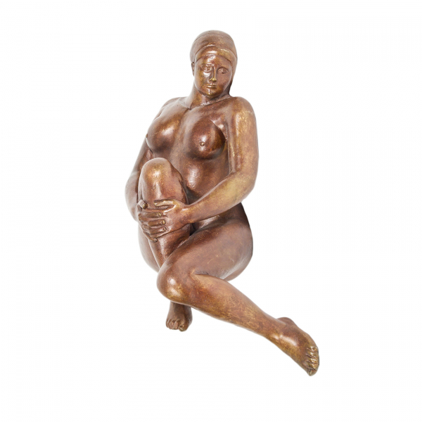 Joan Rebull (Reus, 1899-1981)  Chica acostada.  Escultura en bronce patinado. Firmada y con sello de fundición.