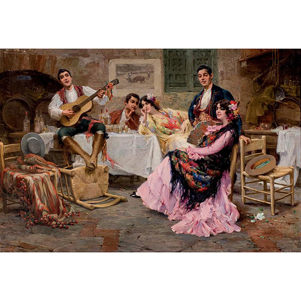 Domingo Fernández González (1862 - 1918)  "Jaleo en la taberna y Recital en el salón.".