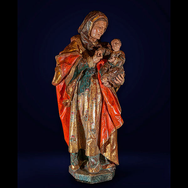 Escuela Española del siglo XVI - Santa Ana con la Virgen Niña. Madera tallada, policromada y dorada.