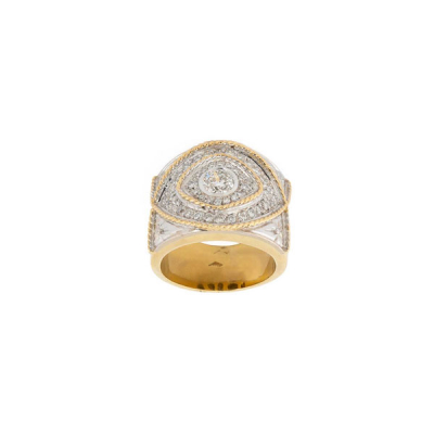 Sortija ancha en solida montura de oro amarillo 18 K, con un diamante, talla brillante central