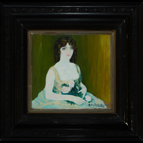 Hermenigildo Anglada-Camarasa (Barcelona, 1871 - Pollença, 1959) - Sola en el palco.    Óleo sobre tabla.