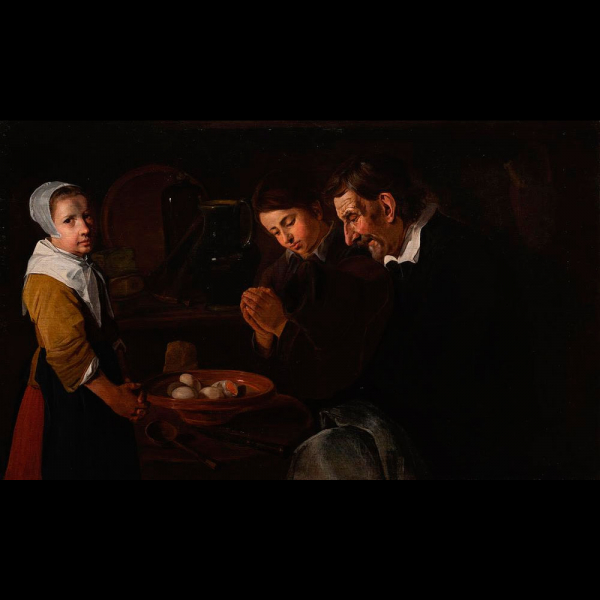 MAESTRO BARROCO NEERLAND&Eacute;S O ITALIANO DEL SIGLO XVII "La bendici&oacute;n de la mesa".    &Oacute;leo sobre lienzo.