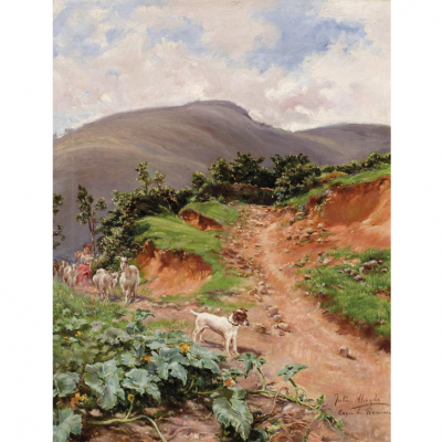 Julia Alcayde.   &quot;Perro en el camino&quot;. Óleo sobre lienzo. 