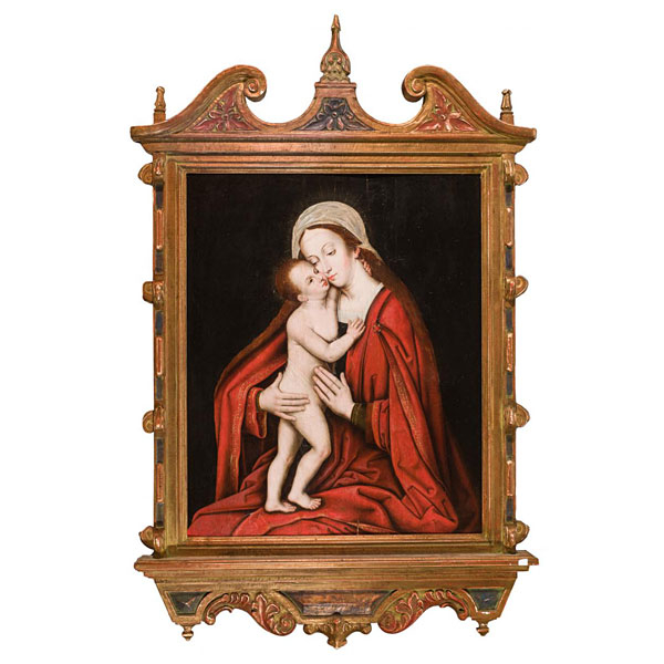 Escuela Flamenca S. XVI. Virgen con Niño  "Virgen con Niño". Óleo sobre tabla.