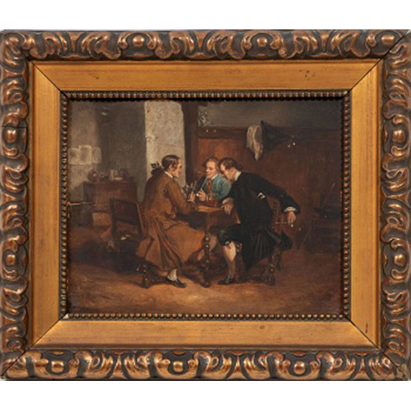 ESCUELA ESPAÑOLA  (S. XIX) "Caballeros conversando en la mesa"