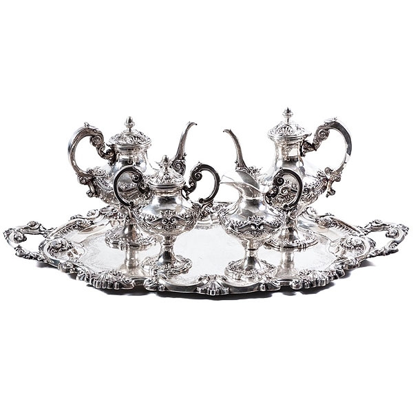 Juego de caf&eacute; y t&eacute; de plata portuguesa