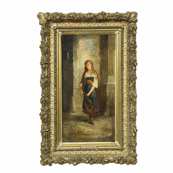 J. Harwey (s.XIX) "Joven con mandolina".