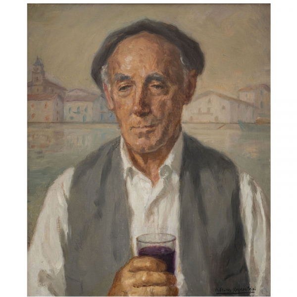 "Bertsolari Pensando" MAURICIO FLORES KAPEROTXIPI (Zarauz, 1901-1997) Firmado y Titulado. Óleo/Lienzo