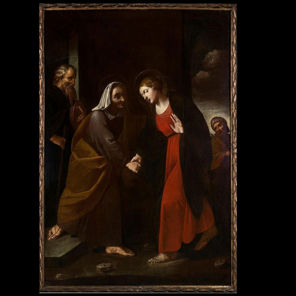Círculo de Massimo Stanzione (Frattamaggiore o Orta di Atella 1585 - Nápoles 1656) - Visitación de la Santísima Virgen María a su prima Santa Isabel