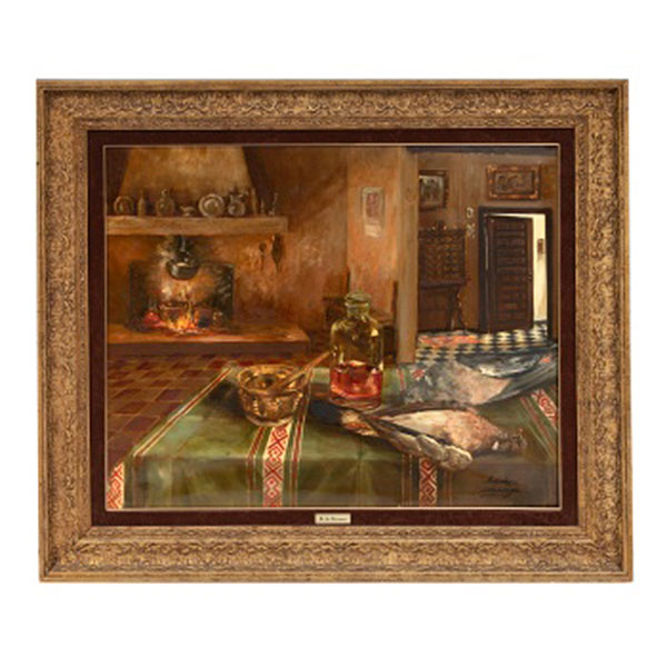 ANDONI DE URANZU  (1923 - 1986) "Interior de cocina con bodegón de caza"