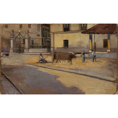 &quot;Campesinos con bueyes&quot;   Escuela Vasca de Finales del siglo XIX-XX.