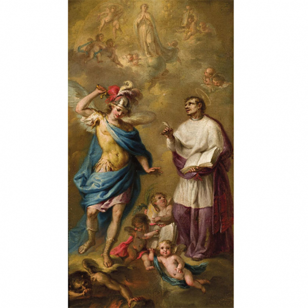 Luis Antonio Planes (1742 - 1821). "San Miguel y San Pedro Pascual". &Oacute;leo sobre tabla. Firmado al dorso.