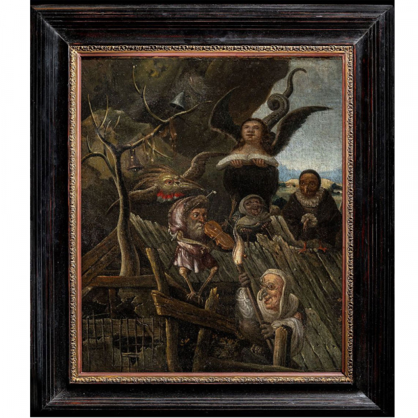 Círculo de Hieronymus Bosch (Bolduque, c. 1450-1516) "El techo de la locura" (Alegoría de la caída).   Óleo sobre lienzo. 