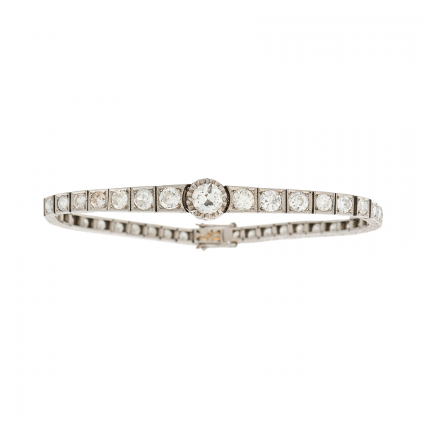 Pulsera en platino con diamantes talla brillante antigua en degradé, c.1940.