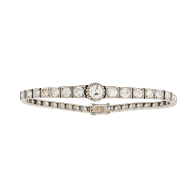 Pulsera en platino con diamantes talla brillante antigua en degradé, c.1940.