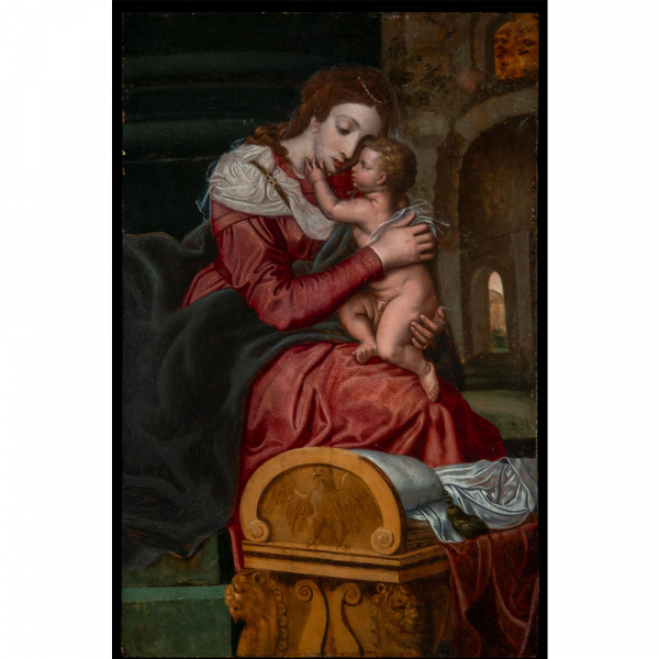 Excepcional Madonna sobre Tabla, Adam Van Noort (Amberes c. 1561-Amberes, 1641) escuela Flamenca siglo XVI. 