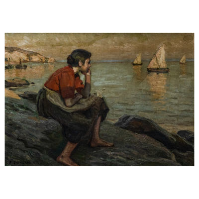 Dion&iacute;s Baixeras Verdaguer (Barcelona, 1862-1943) Contemplando el mar. &Oacute;leo sobre tela.