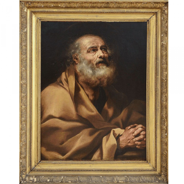 Atribuido a AURELIANO MILANI (Bolonia, 1675 - Roma, 1749) - El Arrepentimiento de San Pedro.    Óleo sobre lienzo.