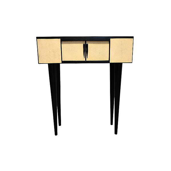 R &amp; Y Augousti.  Consola en madera tapizada en shagreen (piel de raya) y madera ebonizada.  Realizada c.1990.  