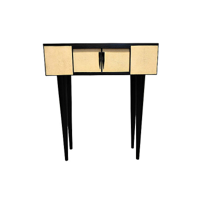 R &amp; Y Augousti.  Consola en madera tapizada en shagreen (piel de raya) y madera ebonizada.  Realizada c.1990.  