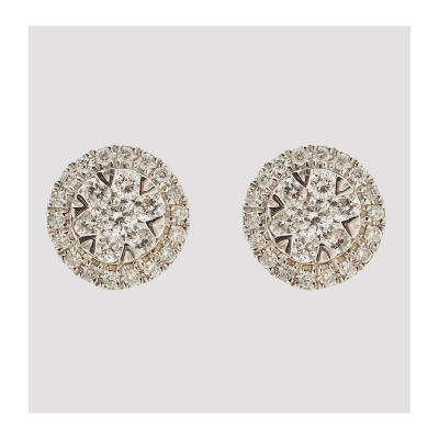 Pendientes en oro blanco con rosetón y orla de diamantes talla brillante.