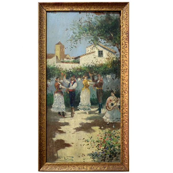 Luis V&eacute;lez "Escena costumbrista" (s. XIX) &oacute;leo sobre tabla firmado  