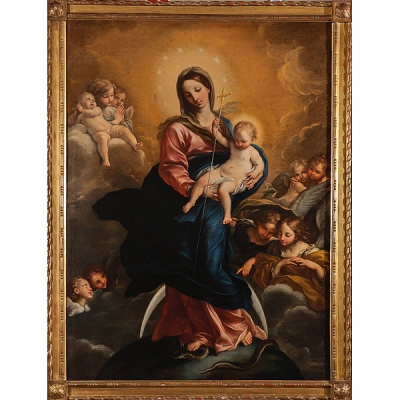 Seguidor de Carlo Maratta, escuela mallorquina S.XVII &quot;Virgen Inmaculada con Niño rodeada de ángeles&quot;