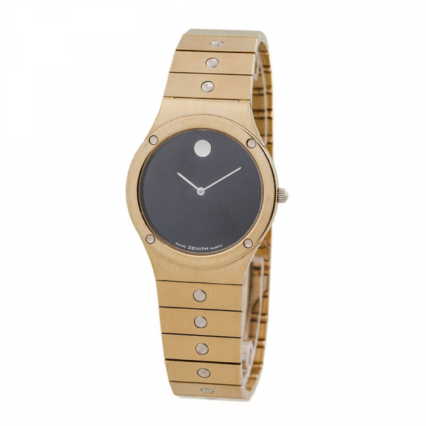 Reloj cab. suizo, vintage, ZENITH Museum, en caja 30 mm y brazalete macizo en oro amarillo 18 K. Movimiento electrónico de cuarzo.