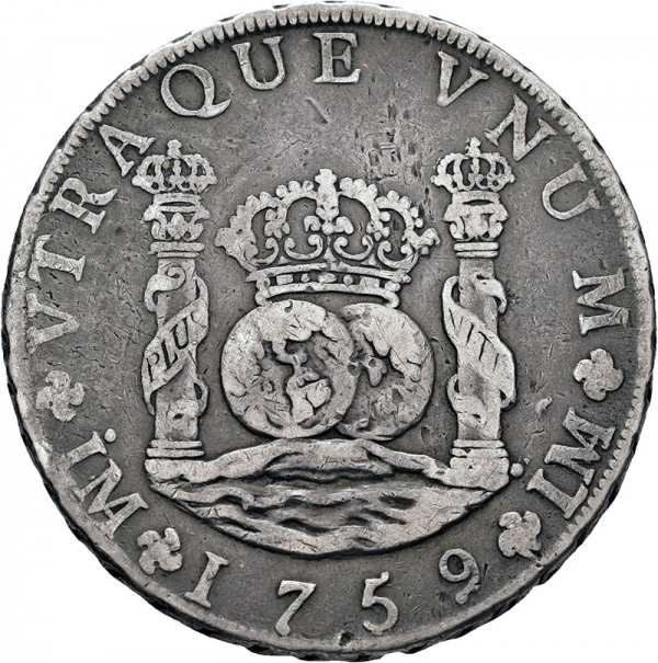 Moneda 1759 Fernando VI Lima JM 8 Reales M.B.C.