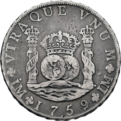 Moneda 1759 Fernando VI Lima JM 8 Reales M.B.C.