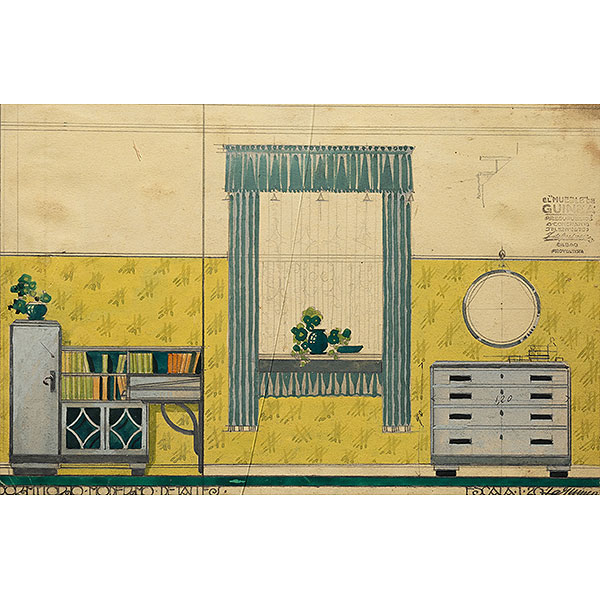 "Proyecto de dormitorio moderno".   ISIDORO GUINEA (Bilbao, 1893-1947).  Goauche /papel