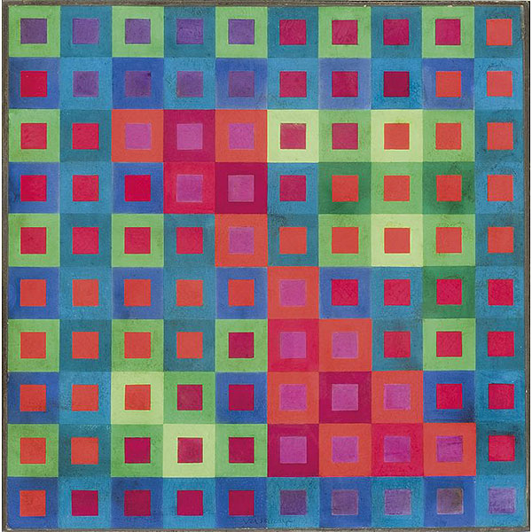 Victor Vasarely.  "Koe (1964)". Acrílico sobre tabla. Firmado en la parte inferior. Firmado