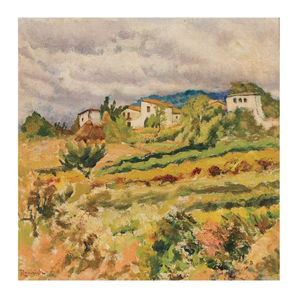 Nicolau Raurich Petre (Barcelona, 1871-1945)  Visi&oacute;n de pueblo.  &Oacute;leo sobre tela. Firmado. 
