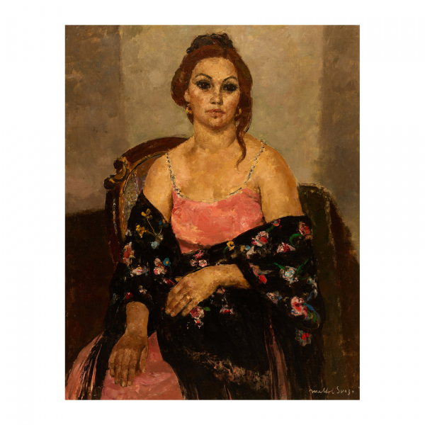 Josep Maria Mallol Suazo (Barcelona, 1910-1986)  Dama con mantilla.  Óleo sobre tela. Firmado. 