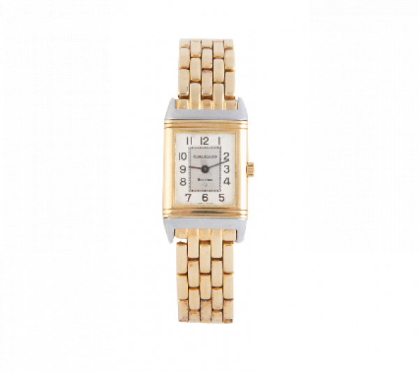 Reloj pulsera JAEGER LE COULTRE Reverso en oro de 18K con marco de caja y base en acero