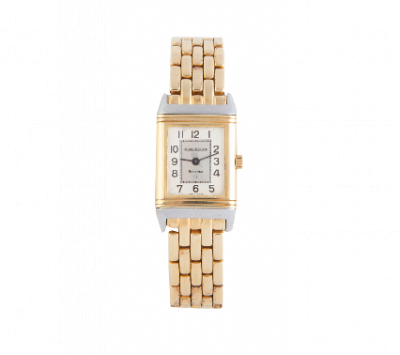 Reloj pulsera JAEGER LE COULTRE Reverso en oro de 18K con marco de caja y base en acero