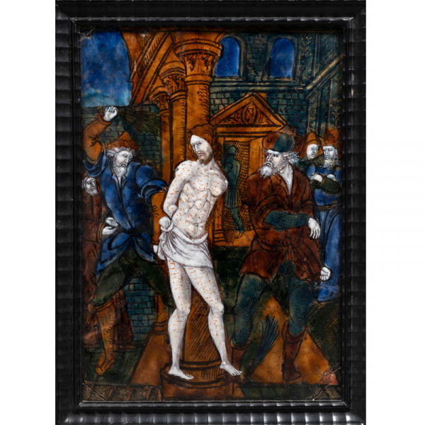 "Flagelación de Cristo" Esmalte Taller de Limoges o Daroca del siglo XVI. 