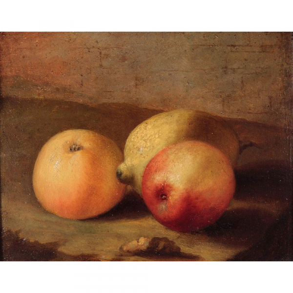 PANFILO NUVOLONE (Cremona, 1581 &ndash; Mil&aacute;n, 1651) "Naturaleza muerta con lim&oacute;n y manzanas".    &Oacute;leo sobre pizarra.