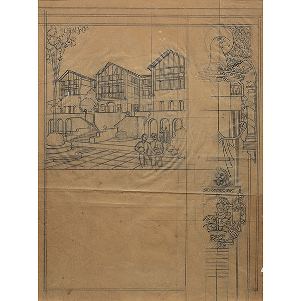 "Boceto de pergamino"  ISIDORO GUINEA (Bilbao, 1893-1947).   Lápiz/papel