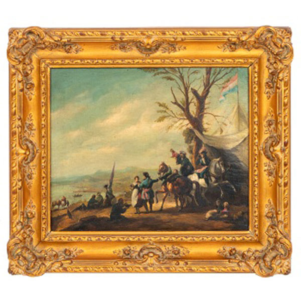 ESCUELA ESPA&Ntilde;OLA    (Fin S. XIX - Pp. S. XX) "Paisaje con personajes medievales y caballos"